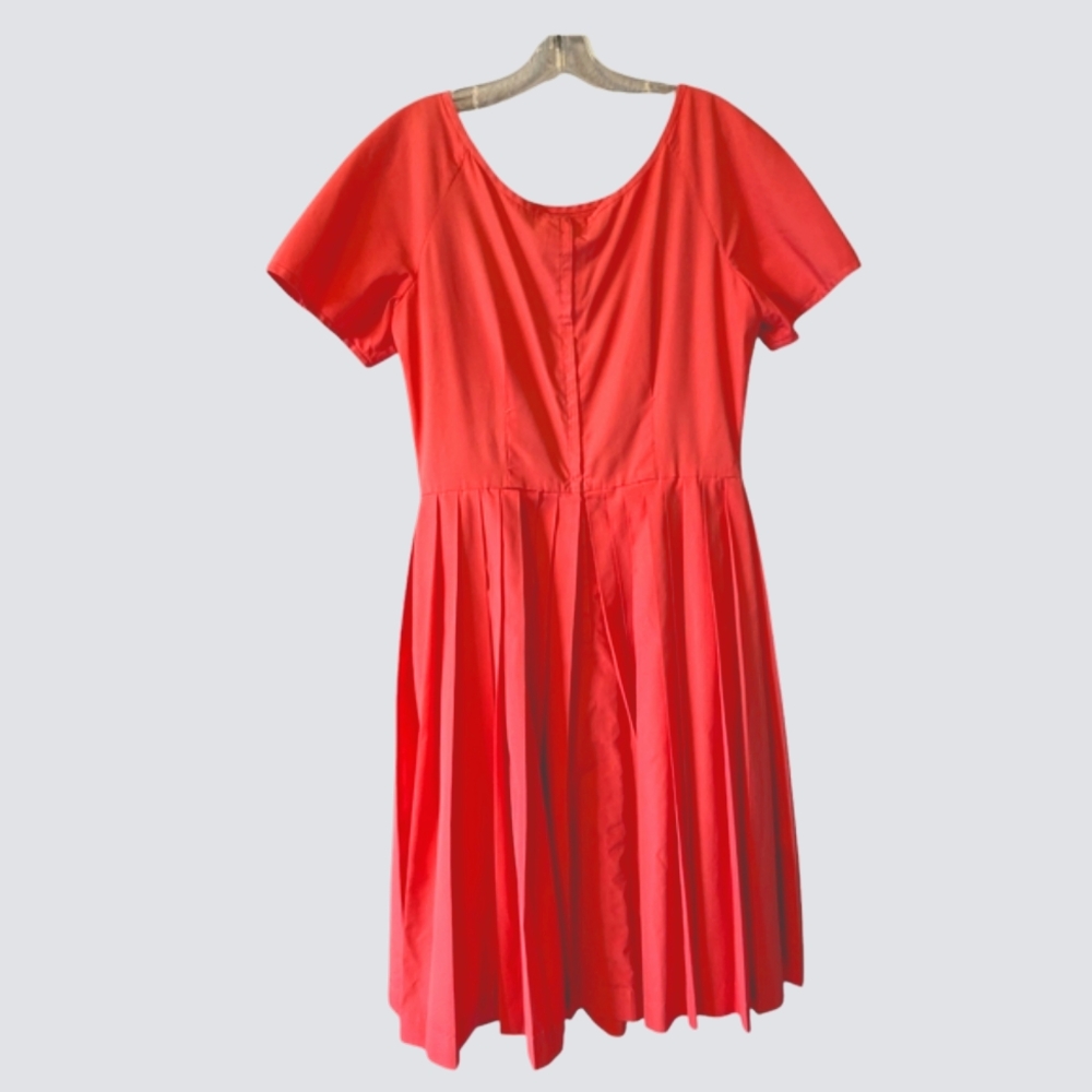 Vintage Elegant Orange Peach Dress Pleats Fit & Flare With Pockets Sz. L - Picture 4 of 10